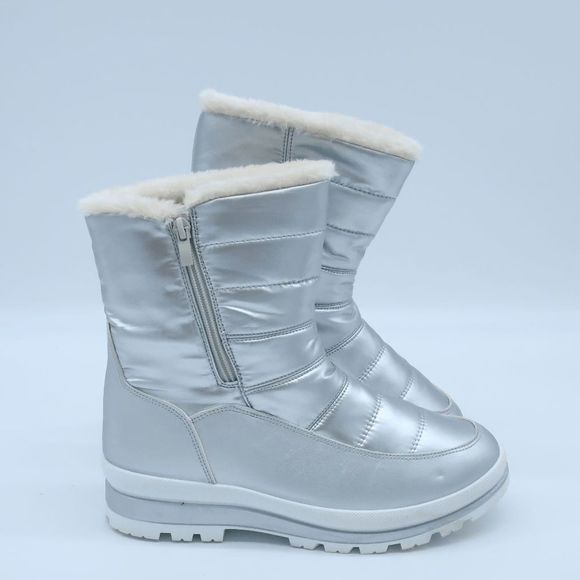 No Brand Shoes - HYPOCRUTE Women's Warm Snow Boots - White Silver Wide Winter Boots - Size 8.5"